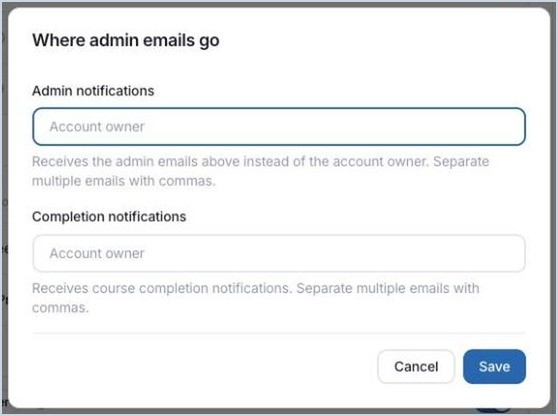 The dialog for choosing who gets admin emails